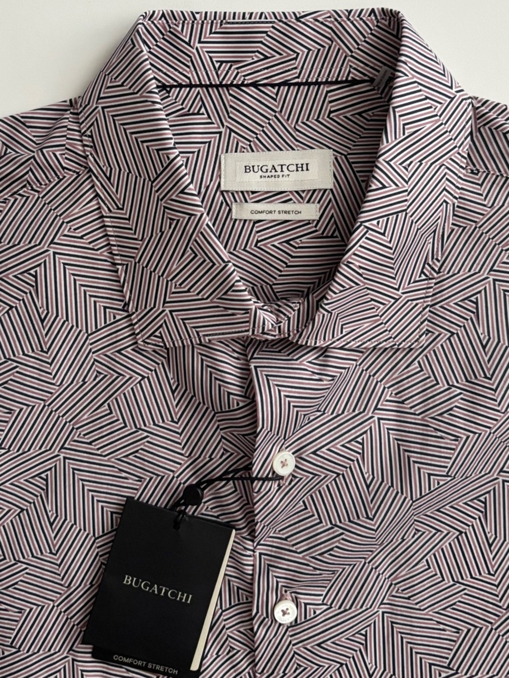 Bugatchi Shirt Comfort Stretch Shaped Fit Geo Print Button Front Nwt XXL 2XL